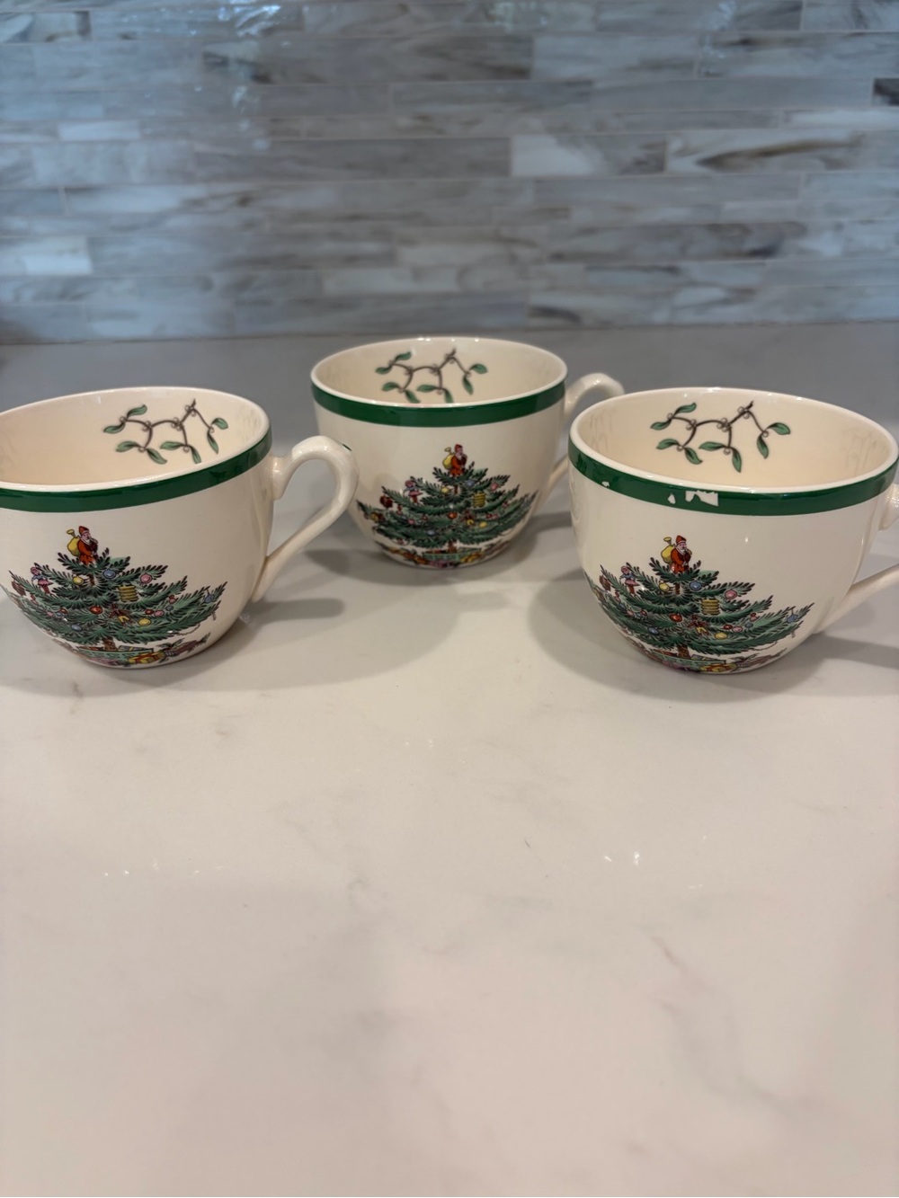 Spode Christmas Tree Mugs Set of 3 Ceramic England White/Green S3324-H Vintage